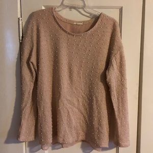Pleione tan sweater with white raised polka dots